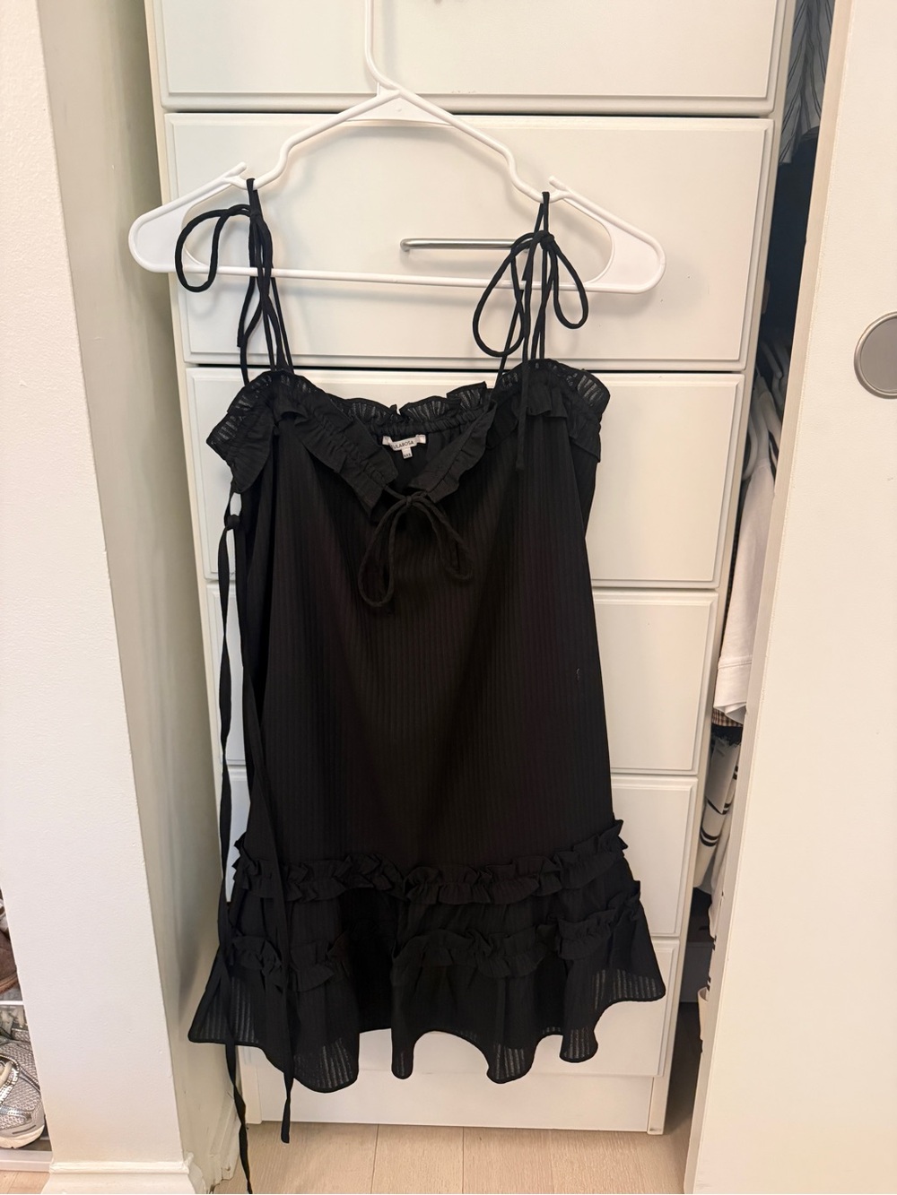 Tularosa Black Ruffle Tie-Shoulder Mini Dress
